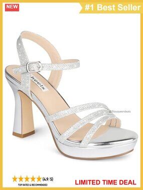 Womens Chunky Platform Heeled Sandals Glitter Ankle Strap Faux Leather